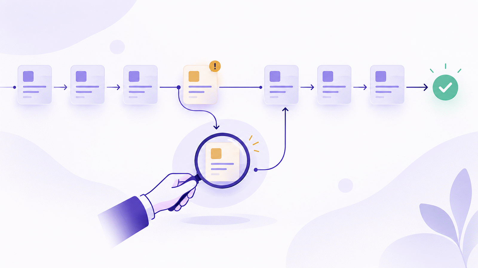 Illustration éditoriale d'une responsable ADV qui examine une commande B2B en exception tandis que les commandes conformes poursuivent leur parcours automatiquement.