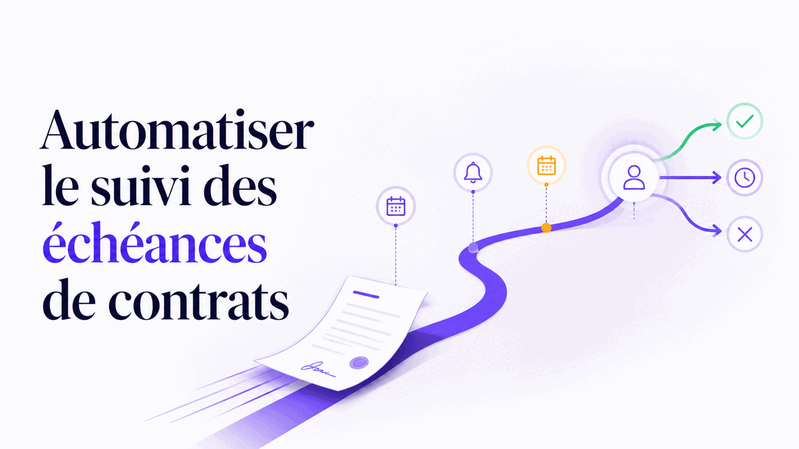 Illustration éditoriale d'un système automatisé qui suit les dates clés et les décisions liées aux contrats.